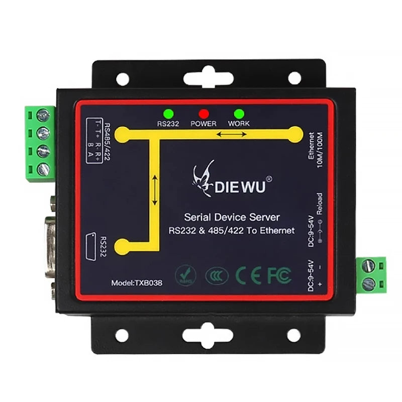 RJ45 To RS232 RS485 Industrial Male Converter TCP/UDP Serial RS232 RS485 RS424 To Ethernet Device Server Support Window System