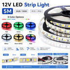 5M 12V LED Strip Light 3528 5050 SMD LED Tape RGB Red Green Blue White Warm White Waterproof Flexible Light for Home Decor