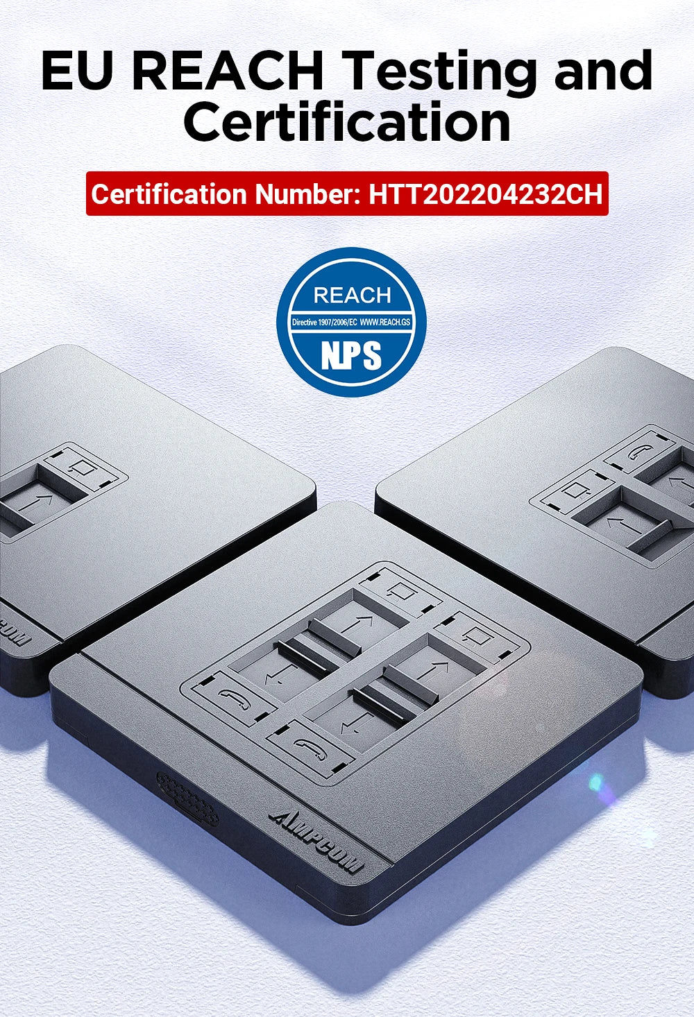 AMPCOM Wall Faceplate Socket Grey Wallplate 1-Port 2-Port 4-Port Networking Telephone Socket Outlet Mount Panel For RJ45 RJ11