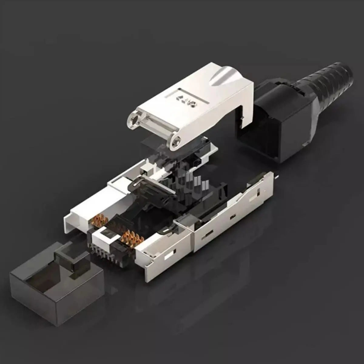 ZoeRax 10Pcs RJ45 Cat8 Cat7 Cat6a Connectors, Tool-Free Zinc Alloy Shielded Ethernet Termination Plugs for 23AWG SFTP Cables