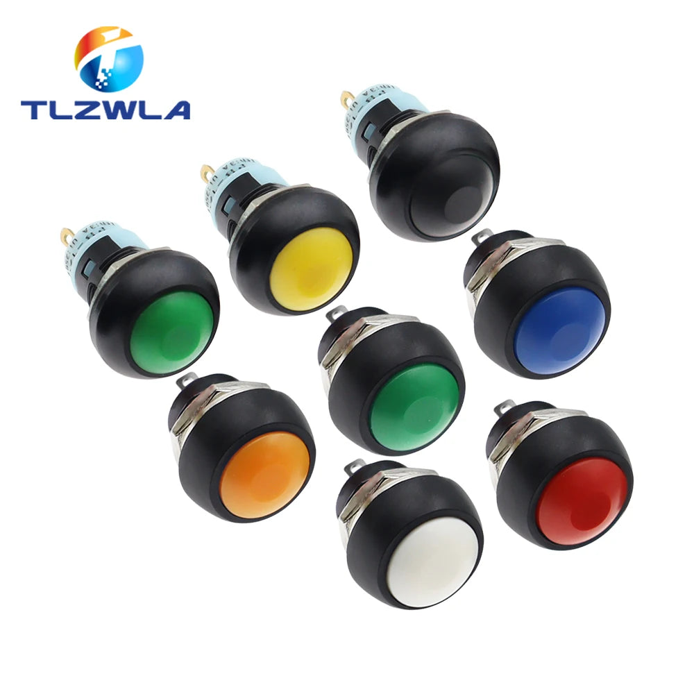 1PCS DIY Mini 12mm Momentary Waterproof Push Button Switch Horn Blue White Green Red Yellow Black 1A 250V Self-reset