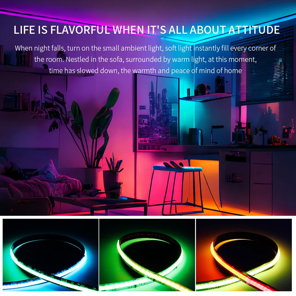 WS2811 Addressable SPI RGB IC COB LED Light Strip Dream Color 576/720LEDs/m WS2812B High Flexible FOB Lights RA90 DC5V/12V/24V