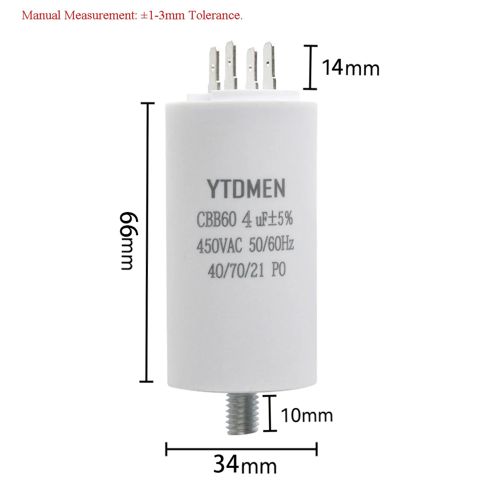 CBB60 Capacitor 4 Pin AC 450V Dual Insert Motor Run Capacitors 4UF-60UF with Screws for Washing Machine Air Compressor 12uf 16uf
