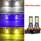 Car Led Fog Lamp with Flashing 3030 Three-Color Fog Lamp Bulb Red Green Pink Blue Super Bright H3 H8 H11 9006 9005 H7 Modified