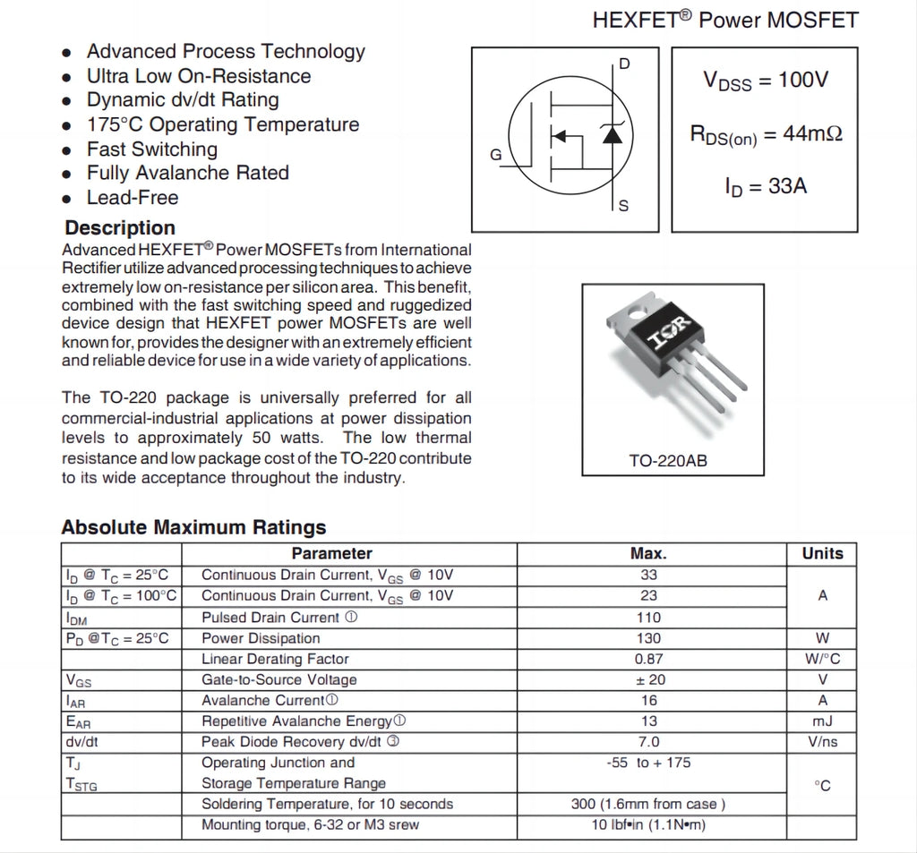 5PCS-100PCS/LOT New and Original IRF540NPBF IRF540N IRF540 TO-220，100V 33A  Power MOSFET
