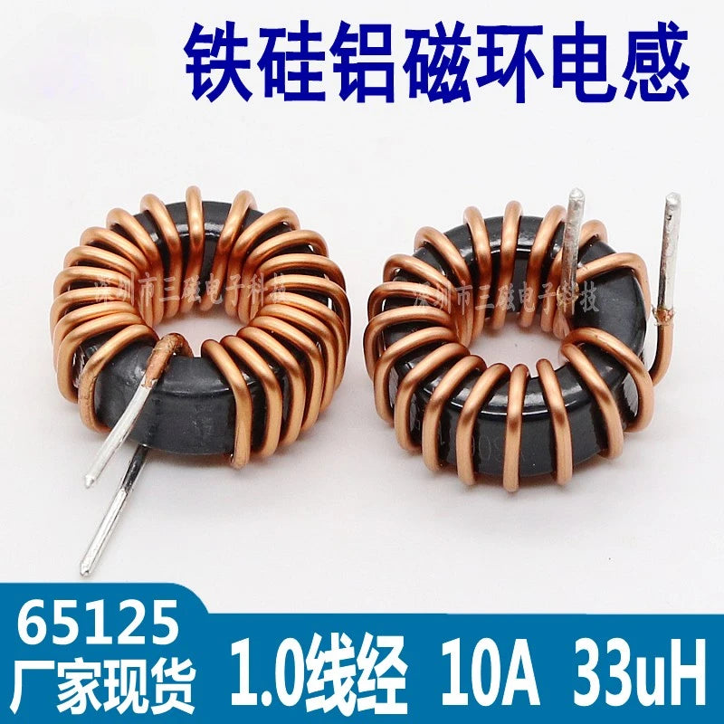 5Pcs Toroid core Inductors 65125 Winding Magnetic Inductance 22uH 33uH 470uH Inductor Iron Gauge Aluminum Magnetic Ring Coil