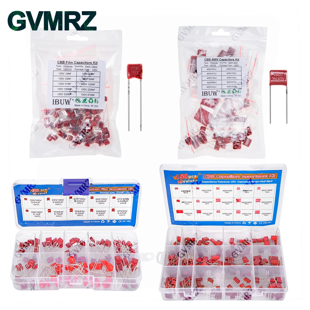 CBB Polypropylene Film Capacitor Kit,  for DIY Electronics, Power Supply, Audio Equipment Universal CBB Capacitors Set