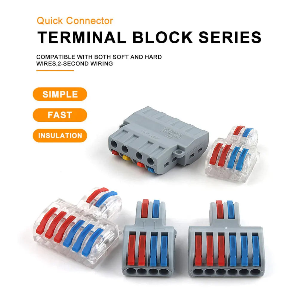 5PCS Quick Lever Electrical Connector Compact Conductor Wiring Terminal Block Universal Push-in Wire Connectors Cable Splitter