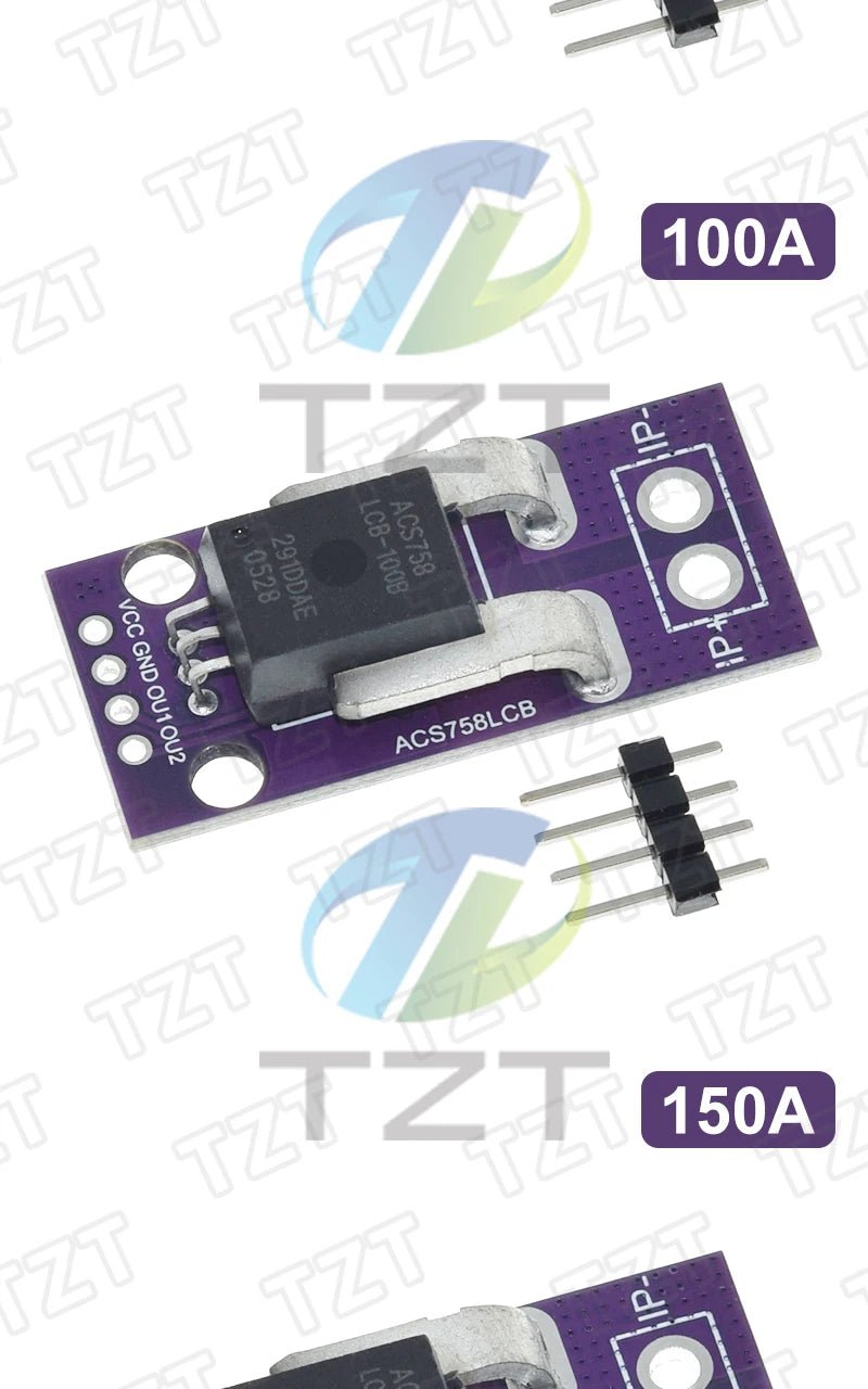 50/100/150/200A Hall Current Sensor Module Linear Analog AC DC 3.3V-5V ACS758LCB-050B 100B 150B 200B -PFF-T RC Model Connector