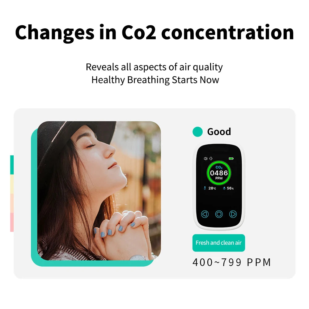 3 in 1 Air Quality Meter CO2 Temp Humidity Tester LCD Screen NDIR Sensor Carbon Dioxide Monoxide Detector with Voice Alarm