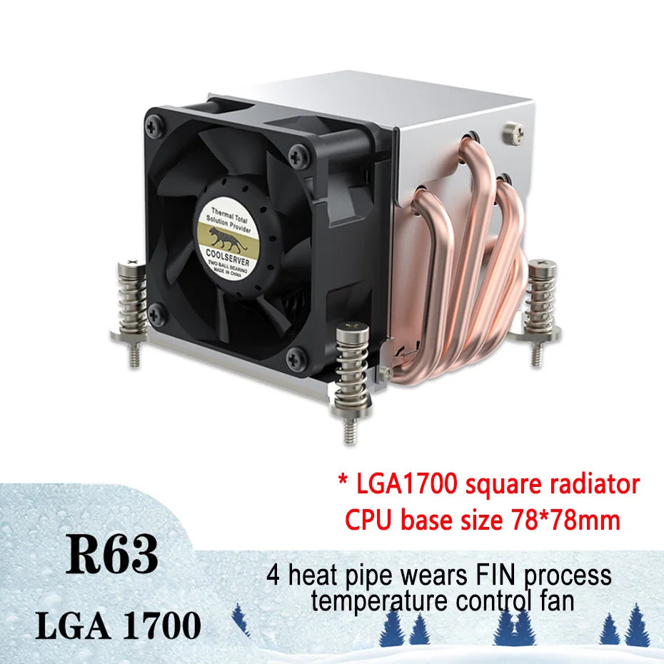 COOLSERVER R63 4 Heatpipe 2U Server CPU Cooler Workstation Computer Cooling Fan for Intel LGA2011 1700 115X AMD AM4