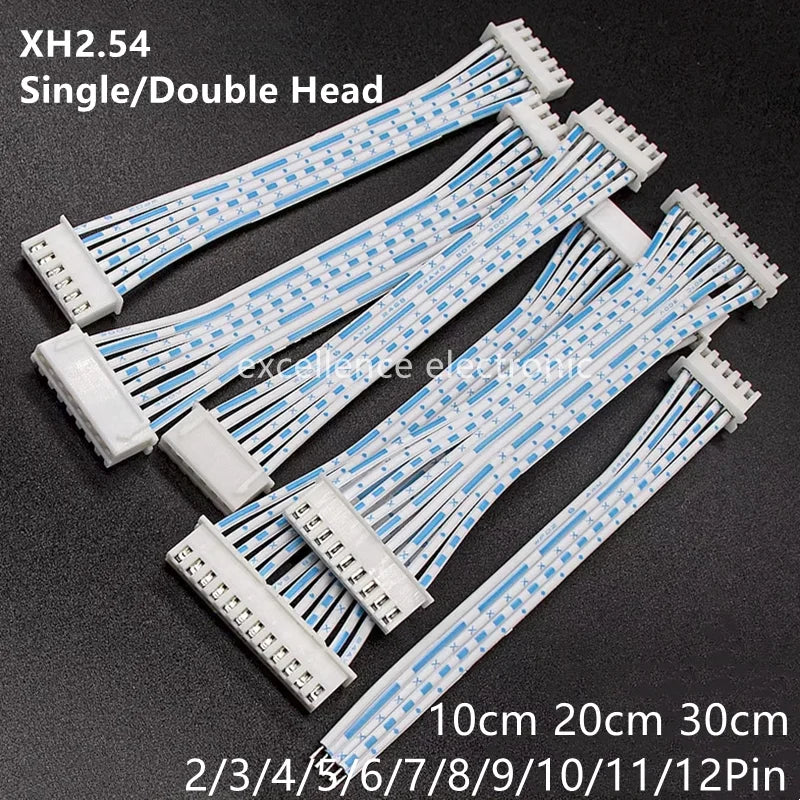 5PCS Blue White XH 2.54mm Pitch Connector Cable XH2.54 Plug Line Length 10/20/30CM 2P/3P/4P/5P/6P/7P/8P/9P/10P/12P 2468-24AWG