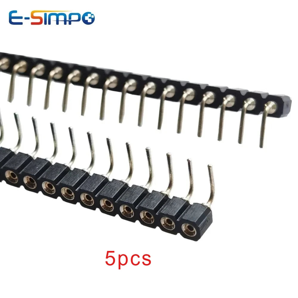 Round Hole 1x2/3-40P 2.54mm Right Angle Single Row RA Pin Header Connector PCB IC Crystal Transistor Female Tin Male Gold Socket