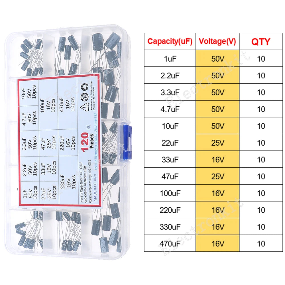 16V 25V 35V 50V 0.1uF to 2200uF DIP SMD Aluminum Electrolytic Capacitors Assortment Kit Set