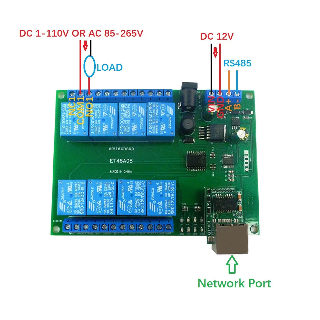2 IN 1 8Ch Network Ethernet RS485 Relay Modbus RTU Slave TCP/IP UDP UART Switch Module PLC Industrial Control Board
