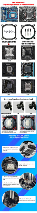 6 Heat Pipe CPU Cooler 4Pin PWM PC Quiet Air Cooler Fan for Intel LGA 1366 1700 1200 1150 1151 1155 2011 X79 X99 AM3 AM4 AM5