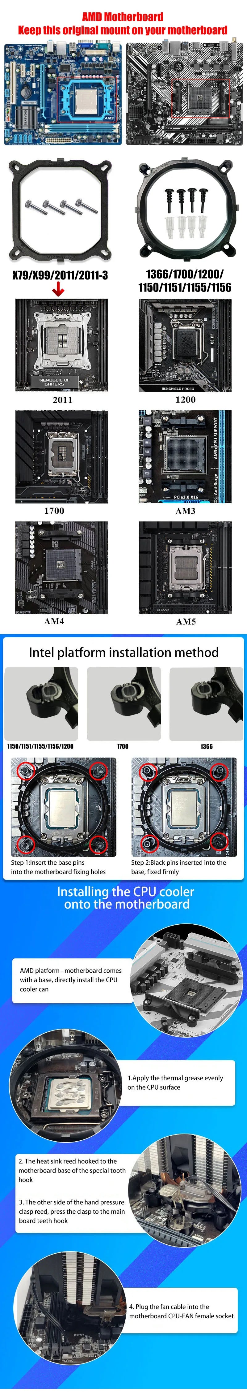 6 Heat Pipes CPU Air Cooler 4Pin PWM PC Procesor Tower Cooler for Intel LGA 1700 1200 1150 1151 1155 2011 X79 X99 1366 AM5 AM4