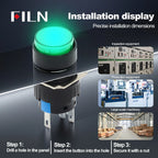 FILN 16mm 5-Unit LED Push Button Switch Momentary Latching Plastic Button 5pins Red Green Blue 12V 24V 220V Industrial Equipment
