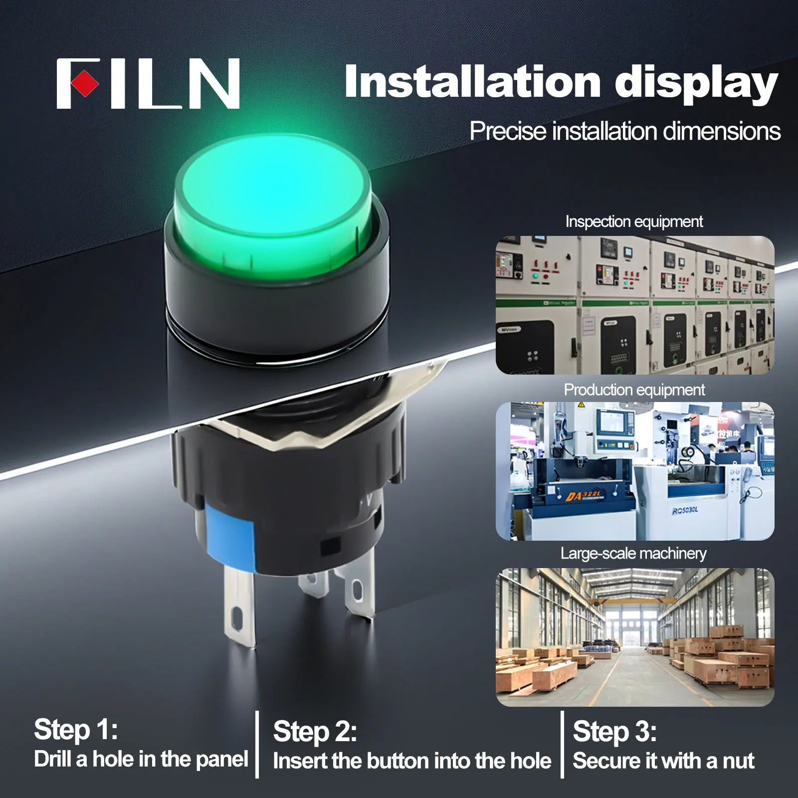 FILN 16mm 5-Unit LED Push Button Switch Momentary Latching Plastic Button 5pins Red Green Blue 12V 24V 220V Industrial Equipment