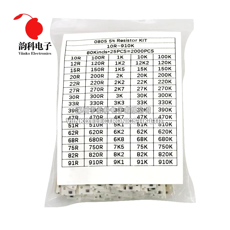 0402 0603 0805 1206 80values SMD Chip Resistor Assorted Kit 5% 10 ohm - 910K Resistance Sample set