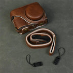 Handmade Leather Case for Panasonic Lumix TZ99 ZS99 Camera Carrying Bag with Adjustable Shoulder Strap