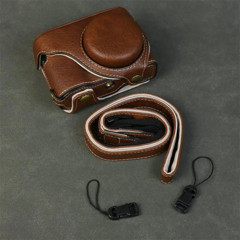 Handmade Leather Case for Panasonic Lumix TZ99 ZS99 Camera Carrying Bag with Adjustable Shoulder Strap