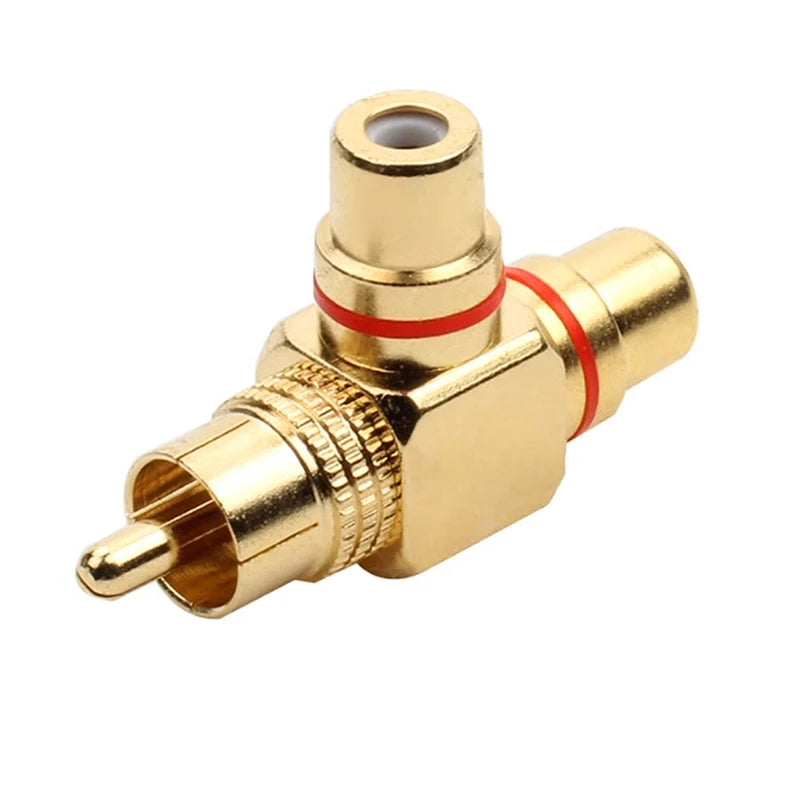 RCA Male To RCA Female Lotus Connector Tee Type 3Way Splitter for AV Audio and Video Converter Adapter Gold Plated Copper Brass