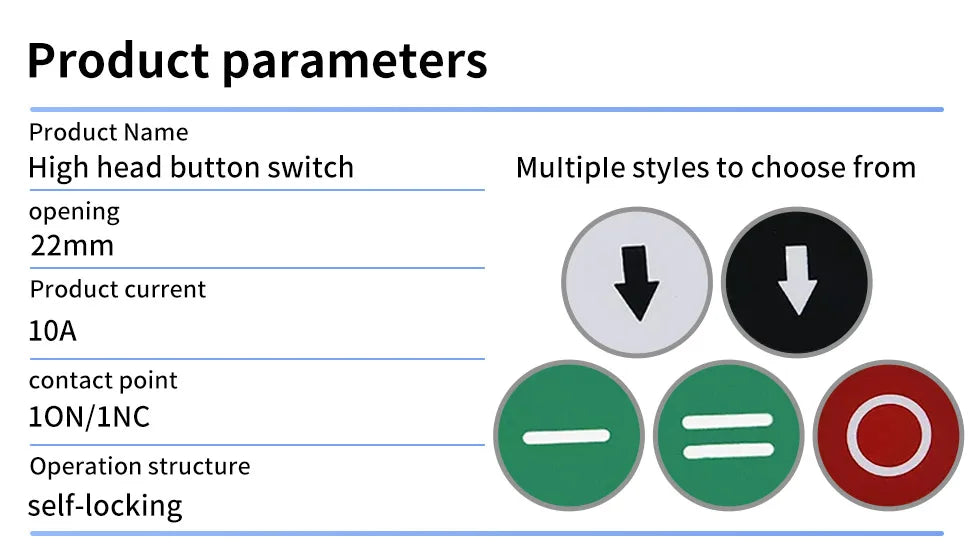 10Pcs 22MM Momentary symbols Push Button Switch 1NO1NC SPDT 10Amp 600V Metal Head Waterproof IP65,Control power button switch