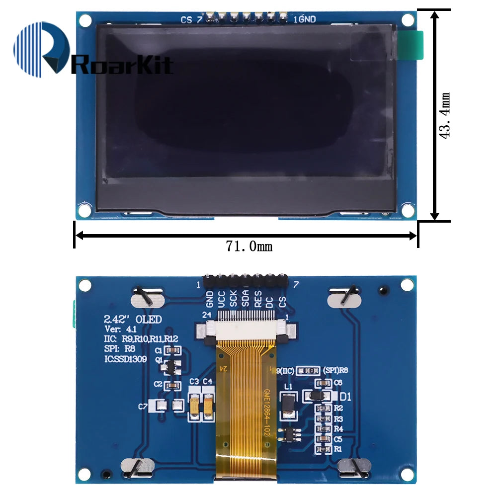 2.4" 2.42 inch 128x64 OLED LCD Display Module SSD1309 12864 4 Pin IIC I2C Serial Interface for Arduino UNO R3 C51