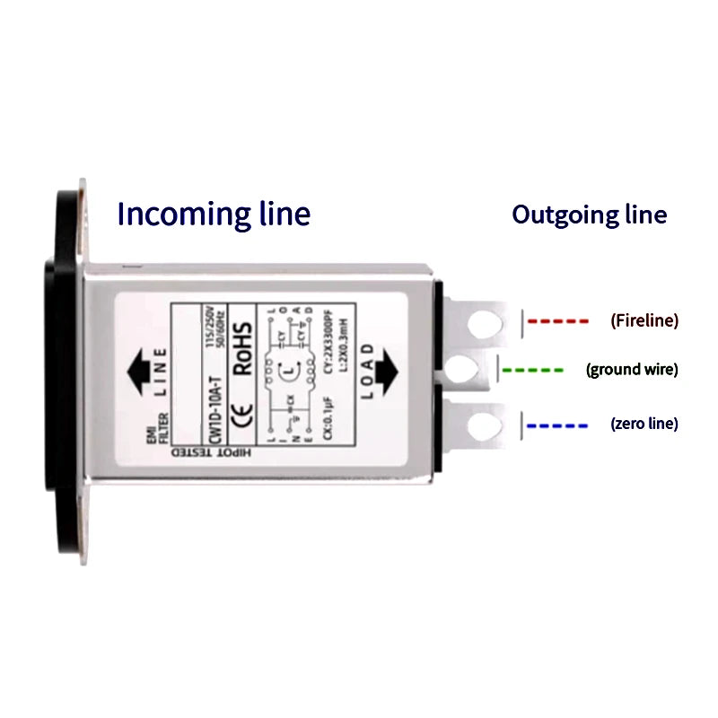 Single-phase T-socket AC 220V anti-interference EMI purifier CW1D-T 3A 6A 10A -T power supply filter  CW1D-6A-T CW1D-10A-T