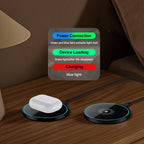 15W Wireless Charger Pad, Mirror‑Surface Design, Fast Induction Charging.Compatible with iPhone, Samsung and Apple Earphones.