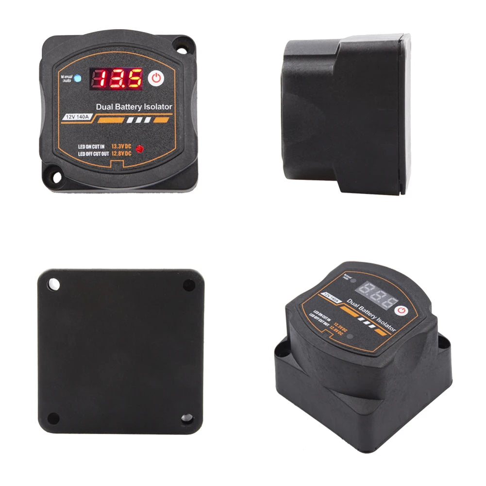 Dual Battery Isolator 12V 140A Auto Manual Voltage Sensitive Relay with Digital Voltmeter Smart VSR for Camper Car RV Yacht Boat