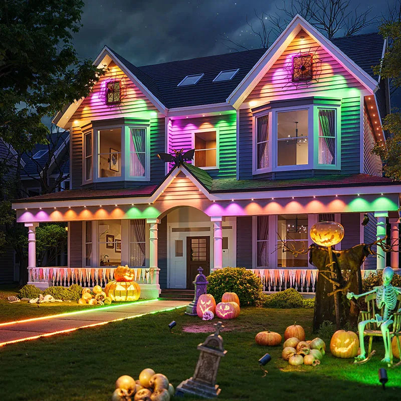 150ft Smart Permanent Outdoor Lights 90LED RGB String Lights IP67 Waterproof Eaves Light with Alexa & Google for Halloween Decor