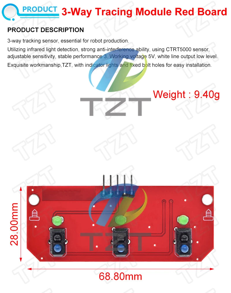 GREATZT Infrared Reflective Sensor TCRT5000 3-way Tracing/tracking Module Line Patrol Obstacle Avoidance Car Robot Sensor Module