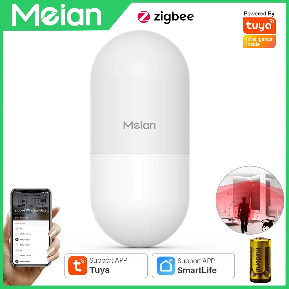 Meian Tuya Zigbee 12m Human Motion Sensor Smart Home Anti Pet PIR Motion Sensor Detector Alarm Security Smart Life APP