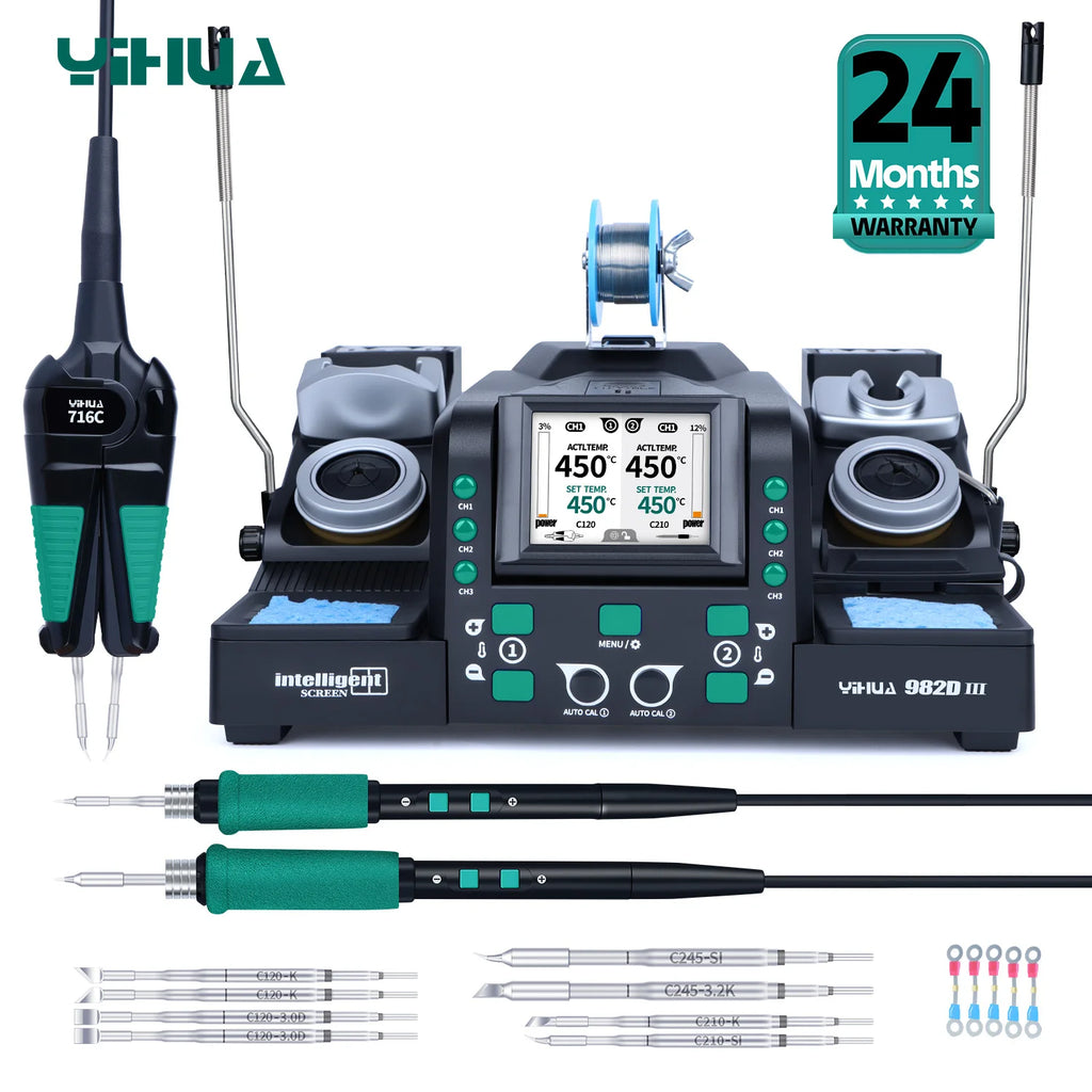 YIHUA 982D-III Precision Tweezers Soldering Iron C210 Station for SMT SMD Micro Component Rework Station with Auto Calibration