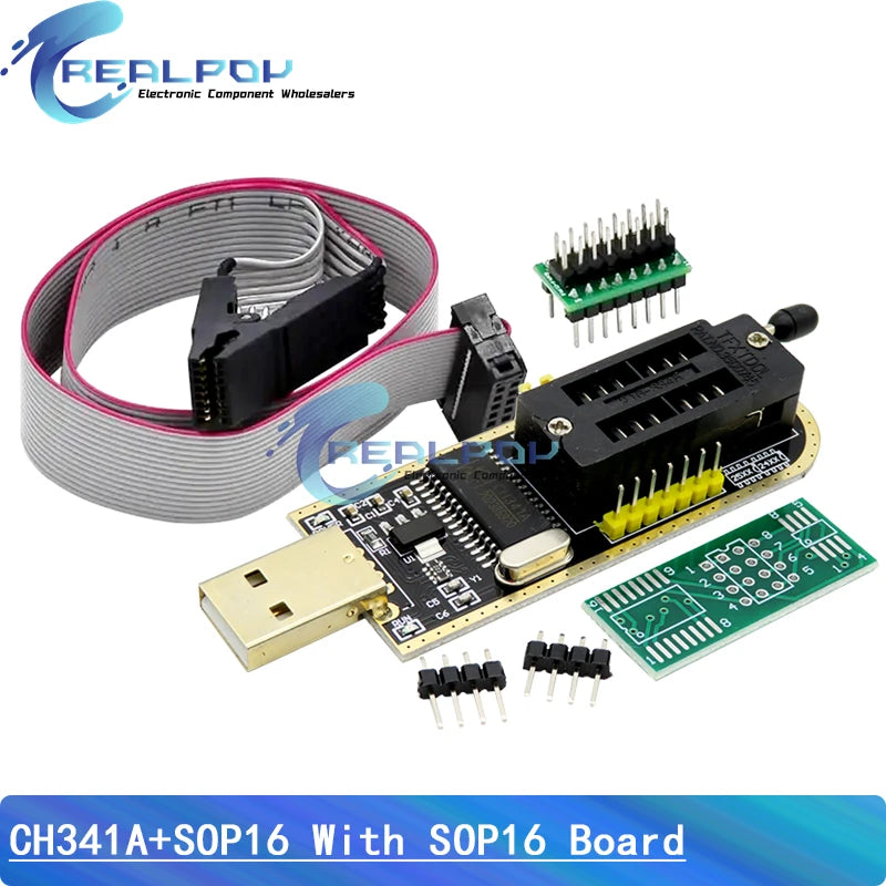 CH341A 24 25 Series EEPROM Flash BIOS USB Programmer Module With SOP16 SOIC16 Test Clip for 25 series RT809F TL866CS TL866A
