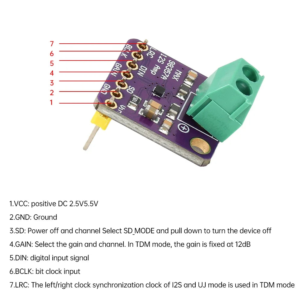 High Quality MAX98357 MAX98357A I2S 3W Class D Amplifier Breakout Interface I2S DAC Decoder for Raspberry Pi Esp32