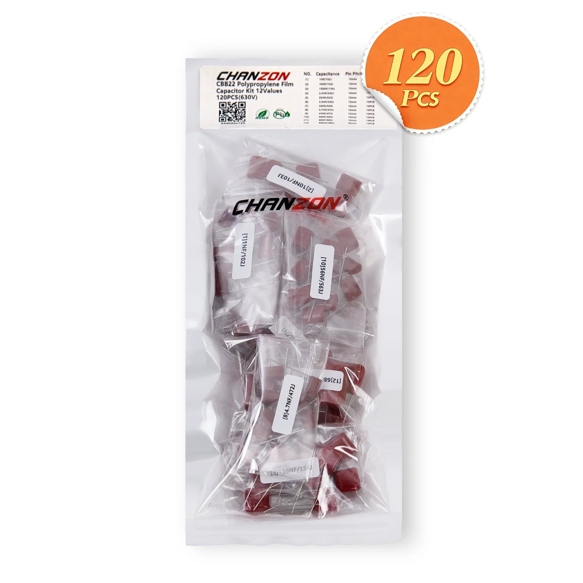 CBB22 Metalized Polypropylene Film Capacitor Assortment Kit 100PF to 820nF 100V-630V Electronic Component for Circuit DIY Repair