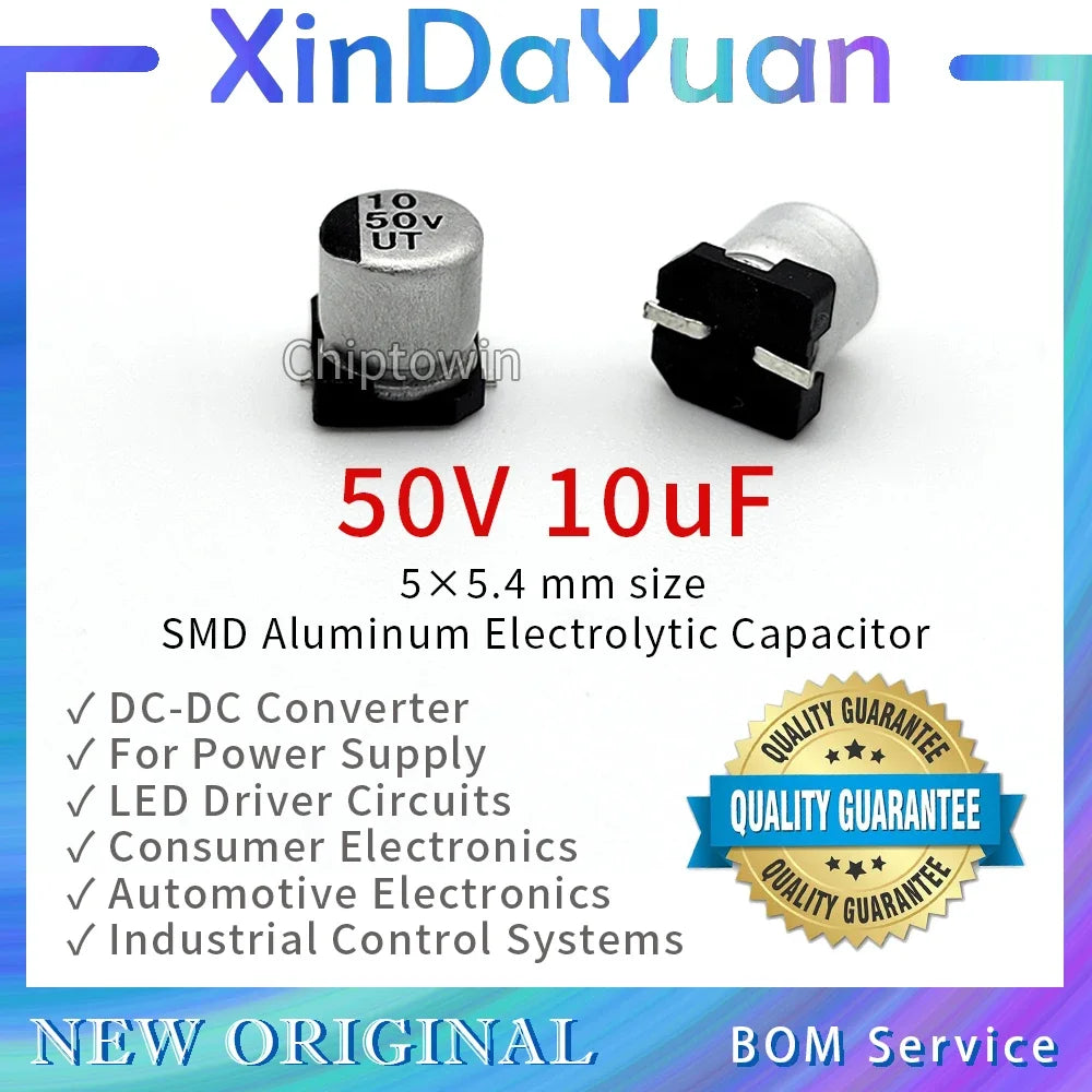 50pcs 50V 10uF 5×5.4mm SMD Aluminum Electrolytic Capacitor Low ESR