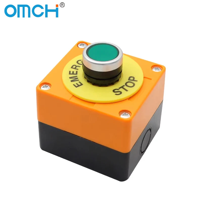 OMCH Self-Locking Button Switch with Box, Mushroom Head, Red Sign, NO + NC, AC660V, 10A, Emergency Stop