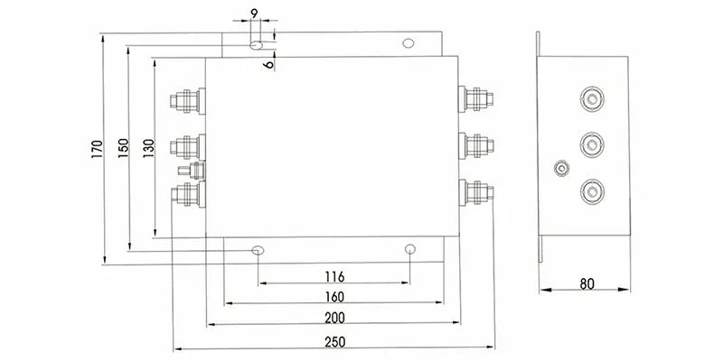 Inverter EMI Filter 15-50a 380/440VAC 50/60Hz Three Phase Power Line Noise Filter CE RoHS Compatible VFD RFI (LC RC Networks)