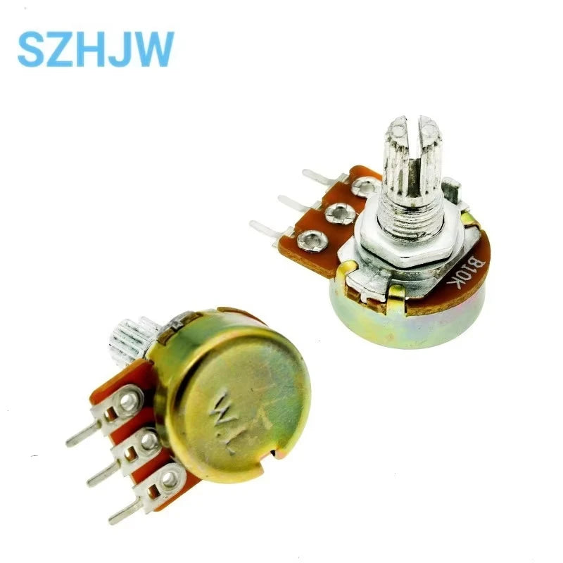 100pcs WH148 Linear Potentiometer B1K B2K B5K B10K B20K B50K B100K B250K B500K B1M 15mm Shaft With Nuts Washers 3pin