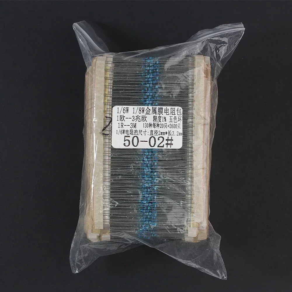 650-2600pcs Metal Film Resistor Assorted Kit 1~3M ohm Resistance 130 Values  1/6W 1/4W 1/2W 1W Set of Resistors 1% High-Quality