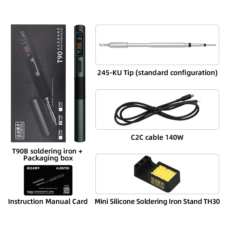 ALIENTEK T90 Smart Soldering Iron PD 140W Adjustable Temperature DC 28V 80-450℃ Welding Solder Station Kit C245 C210 T65 Tools