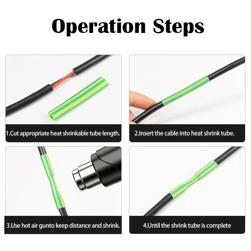 Yellow Green 2:1 Heat Shrink Tube Dia 1mm ~ 50mm Polyolefin PE DIY Cable Repair Shrinkable Tubing Case Sleeve Wire Sheath Wrap