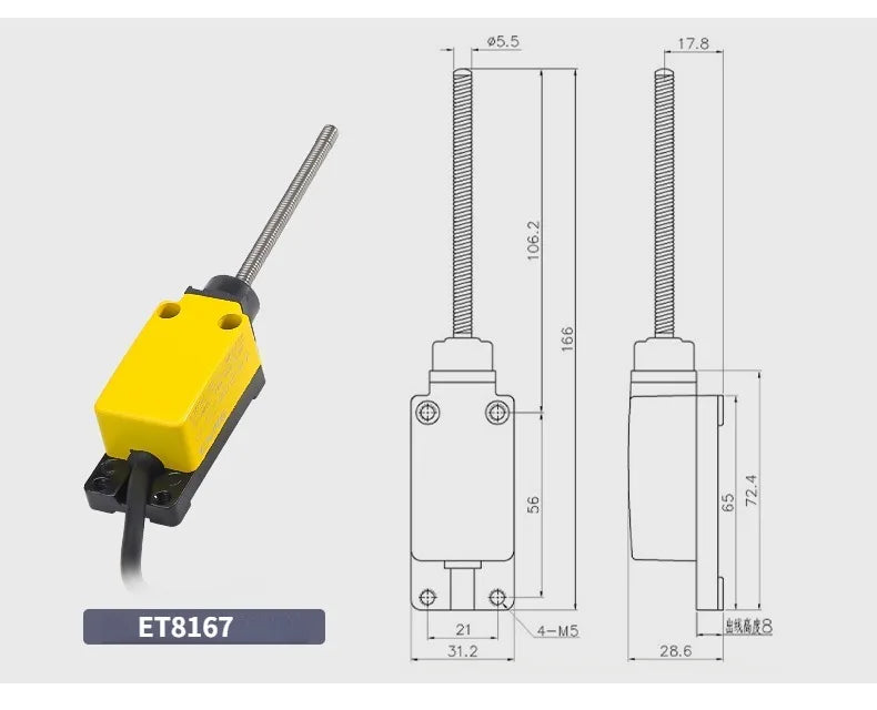 IP67 Waterproof Travel Limit Switch Limit Switch Micro Movement Roller 8108 Sealed Three Core Wire Swing Switch