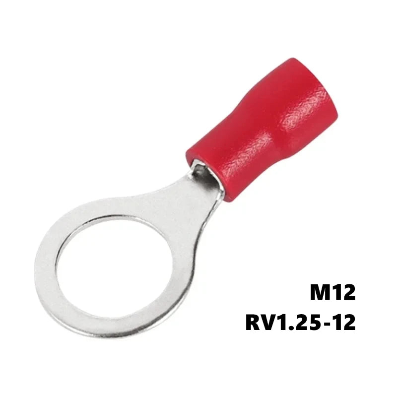 50PCS Ring Crimp Terminals Electrical Wire Connector M3/M4/M5/M6/M8/M10/M12 Insulation Ferrule Lug Quick Splice Connection Screw