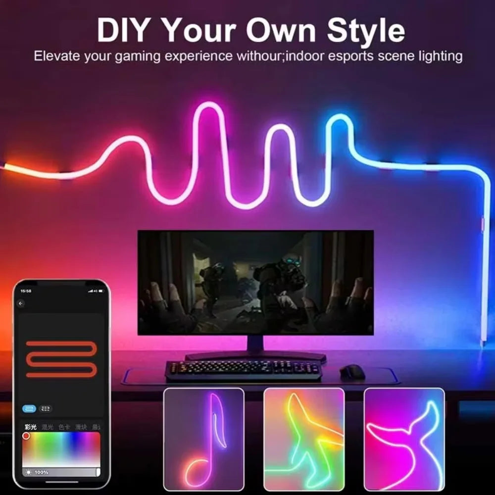 5V RGB+IC Neon Light Strip 15M USB Waterproof Flexible LED Light Strip Music Synchronization Bluetooth Remote Control DIY Home Decoration Changes Ambient light