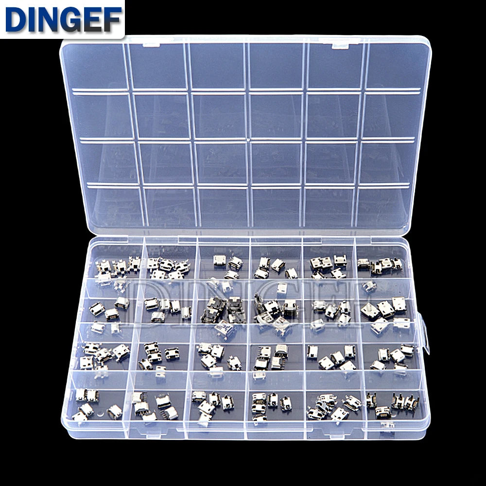 120Pcs Micro USB Connector Kit 24 Models Female Mini Usb Soldering Connectors Diy For MP3/4/5 Samsung Huawei SMD DIP Socket Kit